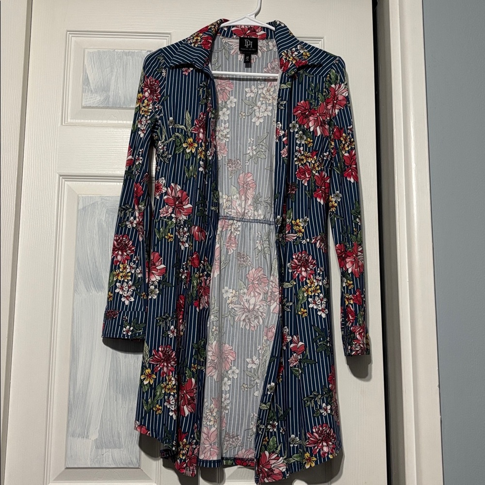 Floral Striped Women's Dress w/ buttons